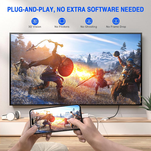HDMI Adapter for iPhone to Projector, Plug & Play 1080P HD HDMI Digital AV Adapter, Sync Screen HDMI Connector Cable