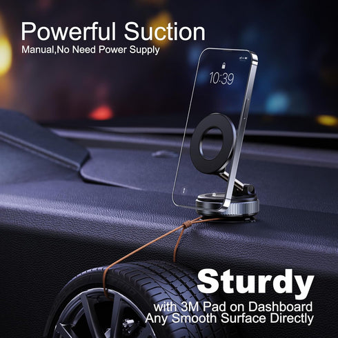 LnkXT Magnetic Phone Holder for Car,Vacuum Suction Cup Phone Mount,Magsafe Car Mount for iPhone, No Need Charge,Folding