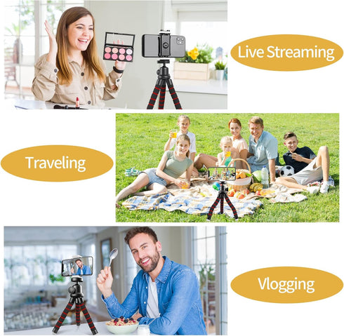 Sensyne Phone Tripod, Flexible Cell Phone Tripod with Phone Holder and Wireless Remote, Mini Travel Tripod Stand, Compatible with All Cell Phones, Cameras (Red)