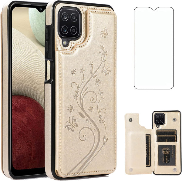 Asuwish Wallet Cover Phone Case for Samsung Galaxy A42 5G, Flip Leather with Tempered Glass Screen Protector, Stand