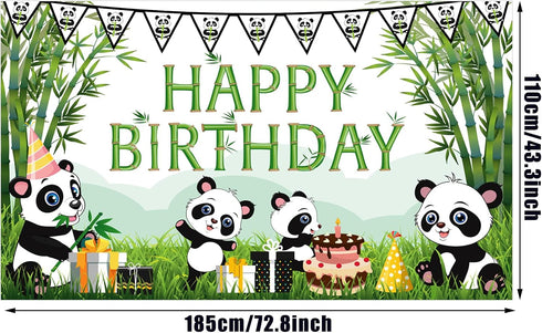Cartoon Panda Birthday Decorations, Panda Backdrop for Party Supplies, Green Bamboo Background for Kids Birthday Party