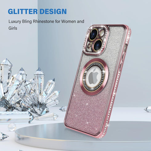 Losin 15 Compatible with iPhone Magnetic Glitter Case Compatible with MagSafe Luxury Bling Rhinestone Case with Logo
