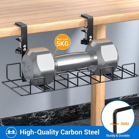 LUXEAR Under Desk Cable Management Tray 2Pack, Adjustable Removable Docking Station Wires Holder Rack, No Drill C-Clamp