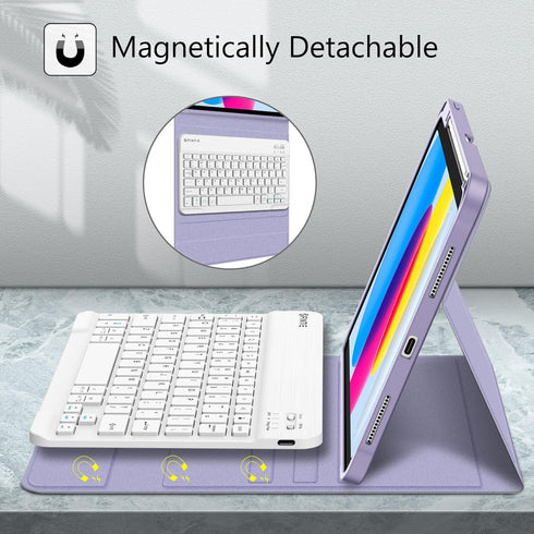 Fintie Keyboard Case for iPad 10th Gen 10.9 Inch (2022) with Pencil Holder, Soft TPU Back Cover, Lilac Purple