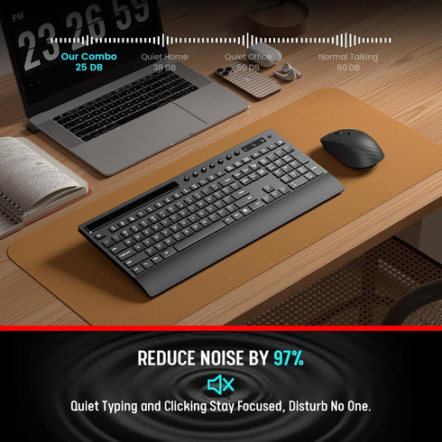 Trueque KM31 Wireless Keyboard and Mouse Combo - Full-Size Quiet Typing with Palm Rest, Phone Holder, Multimedia Keys