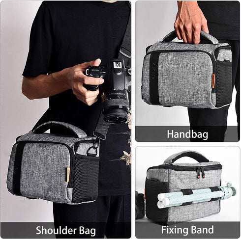 FOSOTO Stylish Compact SLR/DSLR Camera Bag Case, Waterproof, Compatible with Nikon P900, Canon EOS, Sony A73, Gray