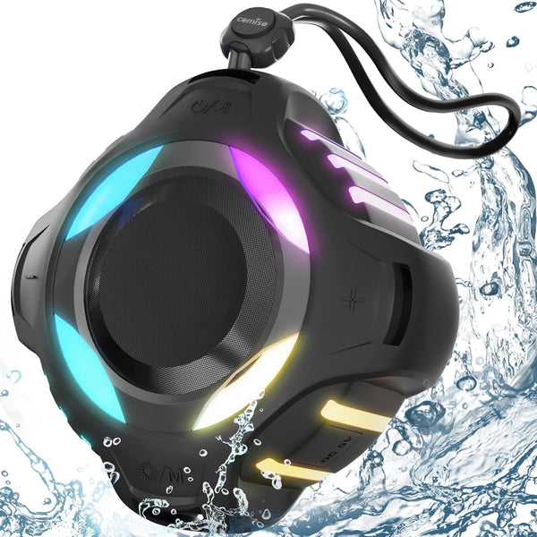 Waterproof Bluetooth Speaker IPX7, Portable Shower Speaker with Dynamic Lights and 24H Playtime