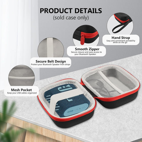 Hard Case for JBL GO3 / Go 3 Eco Portable Bluetooth Speaker, EVA Protection Case for Outdoor Use (Black+Red)