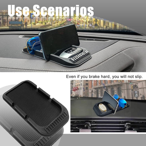 Car Dashboard Cell Phone Holder, Anti-Slip Pad with Double-Groove, Silicone Tray for Phone GPS Keychains Sunglasses Mat
