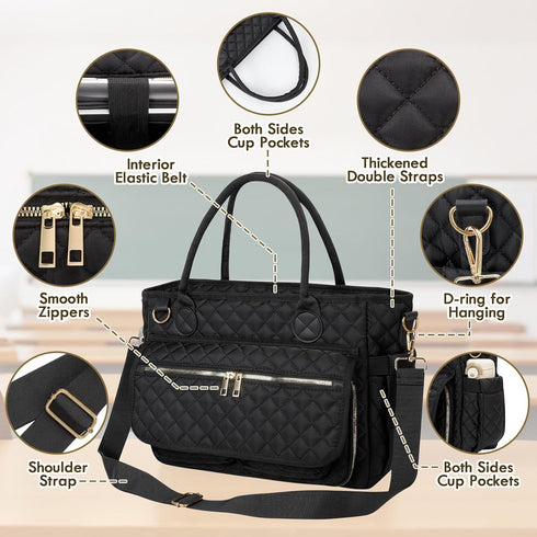 15.6 Inch, Teacher Tote Bag Large Work Tote Bag With Laptop Compartments, Quilted Women Messenger Bag With Shoulder