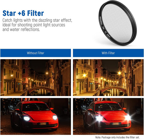NEEWER 58mm Lens Filter Kit with Mobile Phone Lens Clip, CPL, ND32, 6 Point Star Filter, 4 Graduated Filters for iPhone