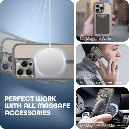 TIESZEN iPhone 15 Pro Case - Dark Gray, Magnetic, Magsafe Compatible, 9H Tempered Screen & Privacy Protectors,