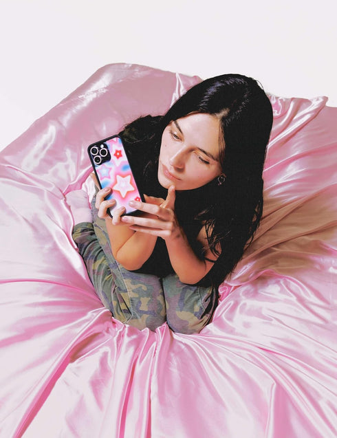 Wildflower Cases Dream Star Case for iPhone 15 Plus - Blue, Pink, White, Stars, Protective Black Bumper