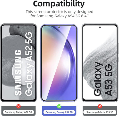 NEW'C Pack of 3 Tempered Protective Glass for Samsung Galaxy A54 5G, Scratch-Free, 9H Hardness, HD Screen Protector, 0.33 mm Ultra Clear, Ultra Resistant