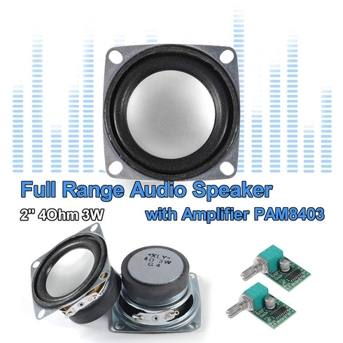 2PCS 2" 4Ohm 3W Full Range Audio Stereo Speaker Round Loudspeaker + 2PCS 3Wx2 DC 5V Class D Digital Amplifier PAM8403 Amp Module for Arduino DIY Replacement