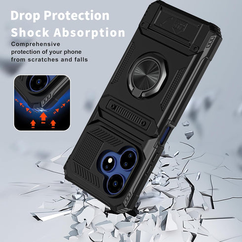 Vofolen Boost Mobile Celero 5G + Plus 2024 Case, Black Wallet Phone Case with Card Holder & 360° Kickstand