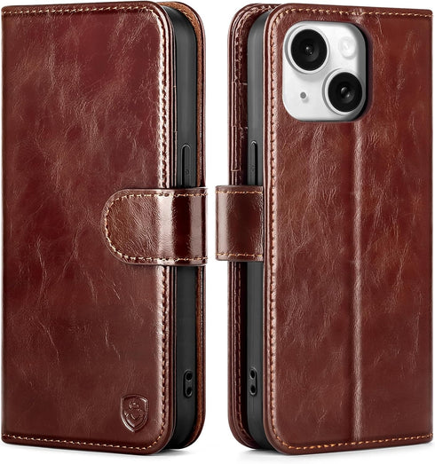 BoxCastle Compatible with iPhone 13 Genuine Leather Case Wallet with Card Holder,Women Men