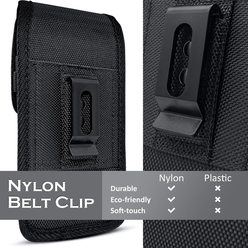 PiTau Black Nylon Holster for iPhone 15, 14, 13, 12, 11, XR - Cell Phone Belt Holder Case with Clip (Fits with Case)