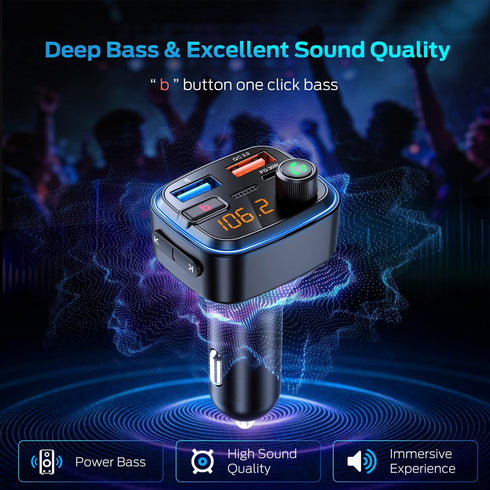 HUNDRUP 5.4 48W MP3 Bluetooth Car Adapter, Wireless FM Transmitter with Deep Bass Player, Fast Charging Bluetooth