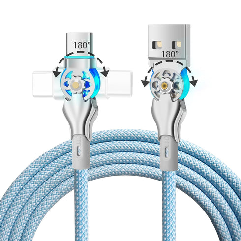 YACSEJAO Dual 180° Rotating USB Type C Cable 6.6FT, 65W USB A to USB C Nylon Braided Fast Charging & Data Transfer
