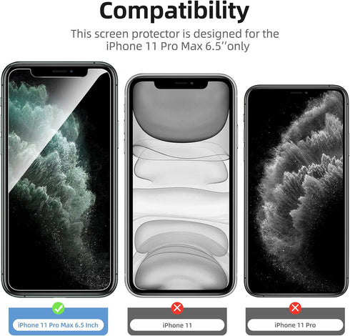 NEW'C 4 Pack, 2 Pack Screen Protector for iPhone 11 Pro Max + 2 Pack Camera Lens Protector, Case Friendly