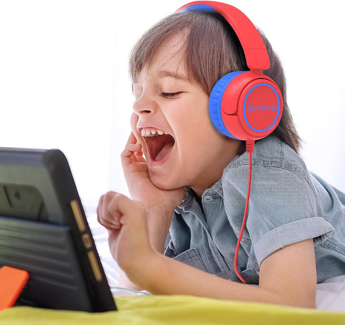 Kids Headphones Wired, Stereo Foldable Tangle-Free 3.5mm Jack Adjustable On-Ear Headphones for Kids/Toddlers/Children/Teens/Boys/Girls/School/Ipad/Tablet/Kindle/Phones/Travel/Plane (Red)