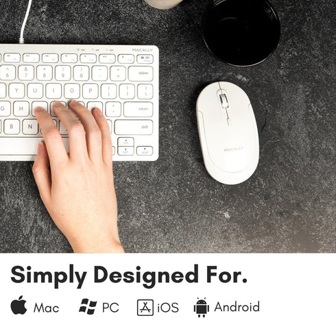 Macally Wireless Bluetooth Mouse for Mac, MacBook Pro/Air, iPad, and PC - Quiet Click, Comfortable, White