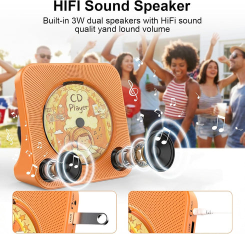 Gueray Portable CD Player with Bluetooth, Desktop CD Music Players for Home Built-in Double HiFi Sound Speakers FM