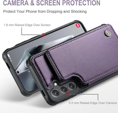 Samsung Galaxy S24 Case with Card Holder, Wallet Case for Women Men with RFID Blocking, Durable Kickstand Shockproof