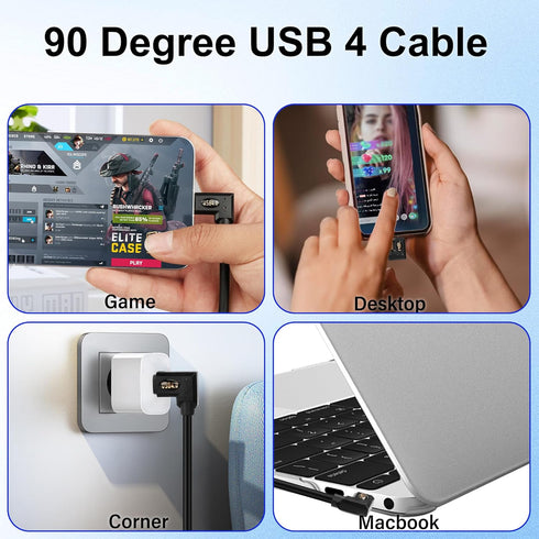 USB4 C Cable 90 Degree Right Angle USB C to USB C 240W USB4.0 Fast Charging Cable, 8K Video 40Gbps Data Transfer, 0.3m