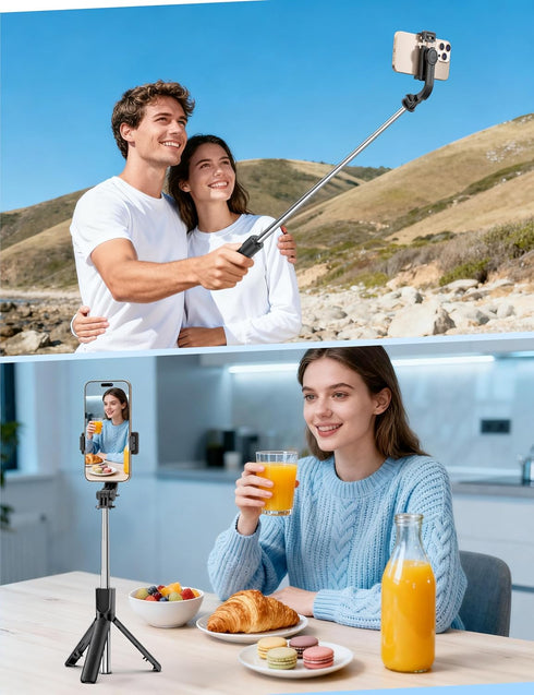 SelfieShow Mini Selfie Stick Travel Tripod for Cell Phone with Light, Extendable Selfie Stick for iPhone