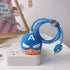 3D Cute Cartoon Charger Protector Case - Compatible for Apple 20W USB-C Power Adapter and Lightning Cable (Captain America)