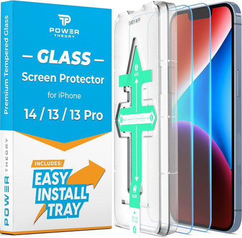 Power Theory Designed for iPhone 14 Screen Protector - Tempered Glass, Case Friendly, Easy Install Kit, 2 Pack