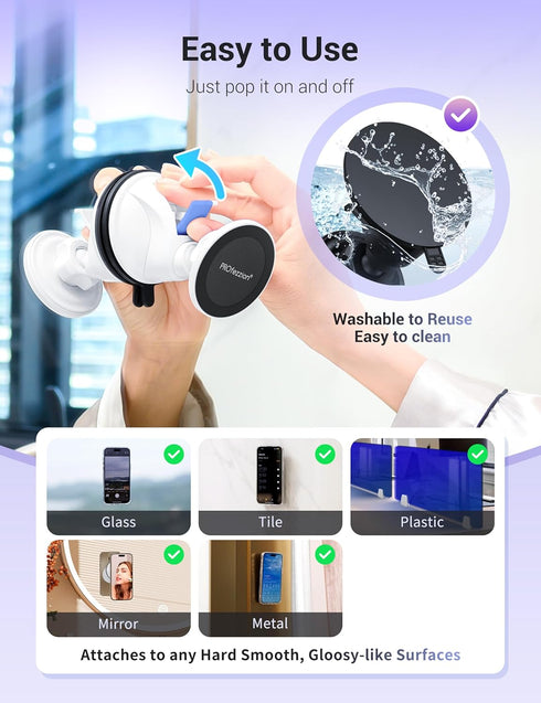 PROfezzion Multi-Surface Suction Mount for MagSafe iPhone 15 14 13 12 & All Phones, Detachable Hands-Free Phone Holder