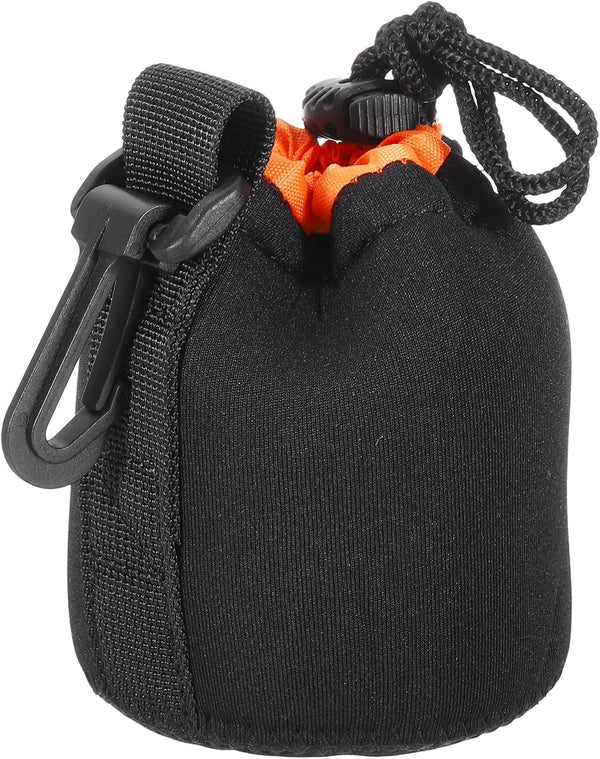 PATIKIL Camera Lens Bag, 3.1" ID x 3.9" H Drawstring Pouch with Thick Neoprene for DSLR Lens, Black Orange