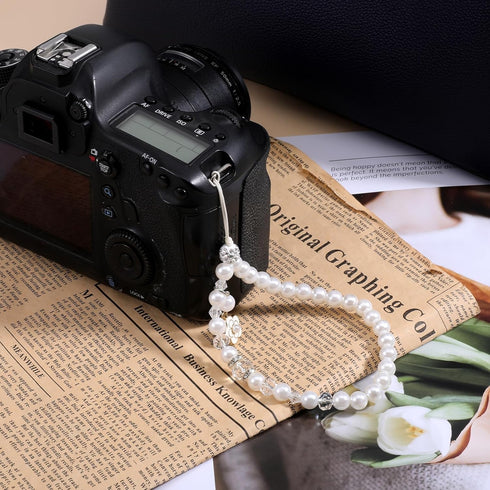 JJUNW 4 Pcs Beaded Phone Bracelet Strap, Cute Phone Charms Camera Charm Strap Pearl Beaded Butterfly Bow Flower Cute