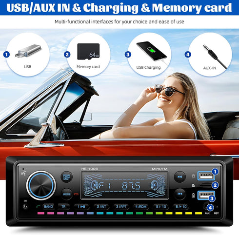 GOHHDL MP3 Display,64GB Single Din Bluetooth Multimedia Car Stereo Radio Player,USB/TF/AUX-in,FM,LCD SD