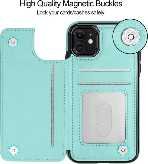HianDier Slim Wallet Case for iPhone 11, 6.1-inch Protective Flip Folio with Credit Card Slot, Green