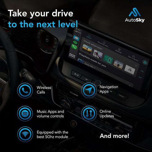 Wireless CarPlay Adapter, Newest 5Ghz AutoSky Plug and Play with USB-C and USB-A Cables