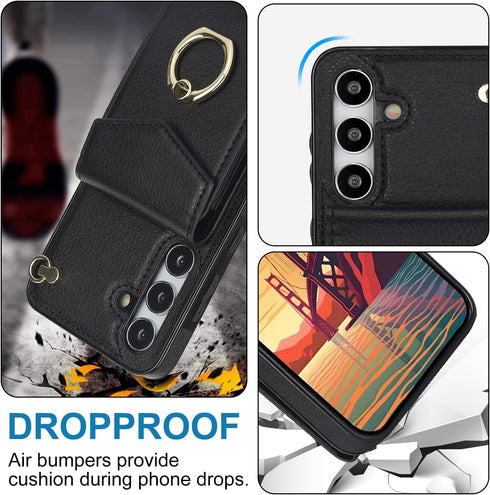 Asuwish Wallet Cover for Samsung Galaxy S24 Plus S24+ 5G, with Tempered Glass Screen Protector, RFID Blocking, Black