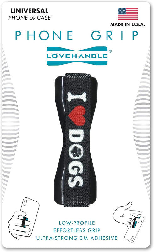 LOVEHANDLE Universal Phone Grip, I Heart (Love) Dogs Design, Elastic Strap with Black Base for Smartphones