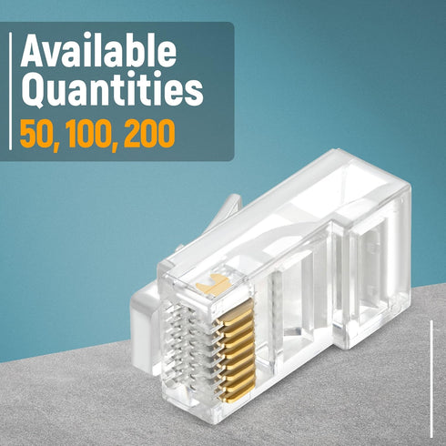 GTZ RJ45 Cat5e Pass Through Connectors - 100 Pack EZ to Crimp Modular Plug for UTP Network Cable