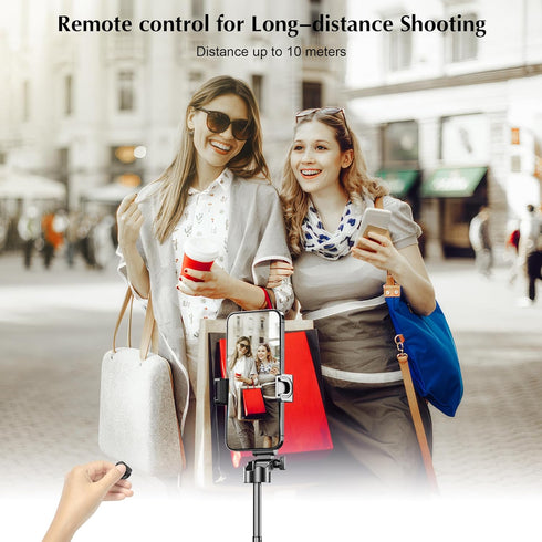 EUG-PRODUCTS 4-in-1 10m Mini Selfie Stick Tripod, Extendable Grip Phone Tripod with Detachable Remote Pocket Size, Mini