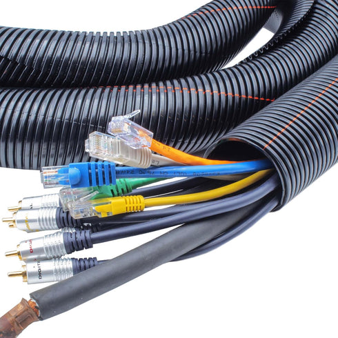 Electriduct 3/8" UV Rated Flame Retardant Wire Loom, Black Nylon Split Tubing, 25 Feet