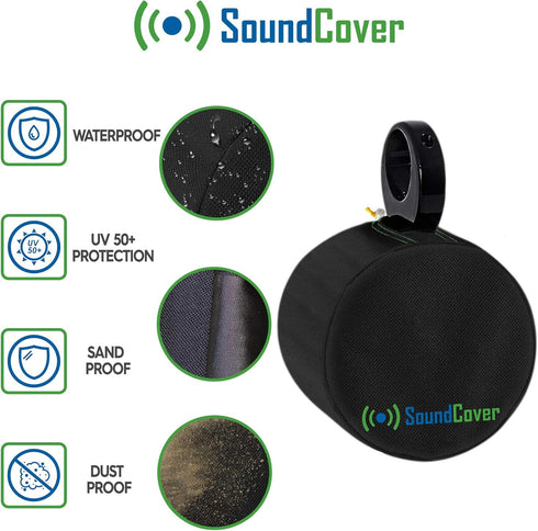 Two Large Black Heavy Duty Marine Wakeboard Tower Pod Speaker Covers for Large Round Boat Speakers