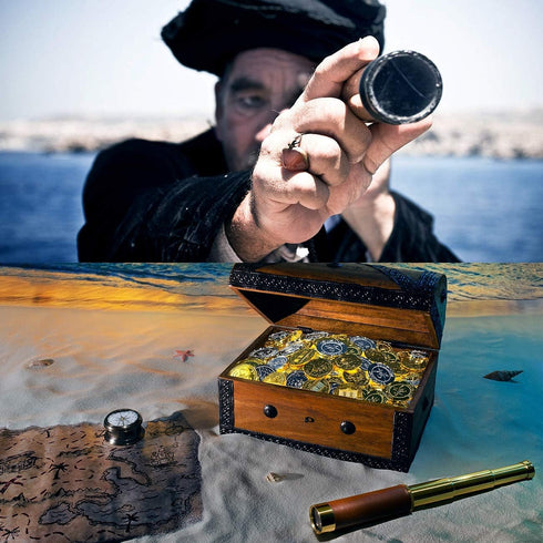 Pirate 25x30 High Powered Zoomable Collapsible Monocular, Brass Spyglass Handheld Waterproof Telescope for Bird Watching
