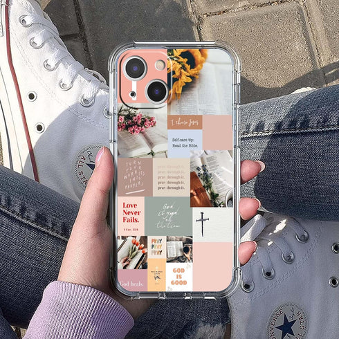iPhone 13 Bible Verse Collage Case, Trendy Jesus Quote Cover, Soft TPU, Unique Christian Positivity for Men & Women.