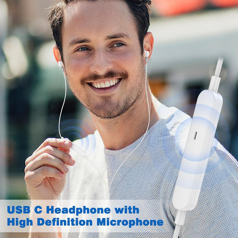 USB C Wired Headphones, HiFi Stereo Type C Earbuds with Microphone Volume Control for Samsung Galaxy S24, iPhone 15 Pro