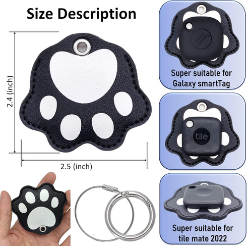 2 Pack Leather Case with Key Ring for Tile Mate 2022, Galaxy SmartTag, eufy Finder - Slim Holder for Dog Collar, Cat