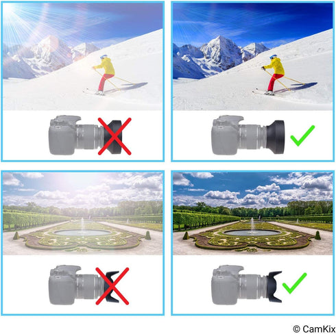 72mm Set of 2 Camera Lens Hoods and 1 Lens Cap, Rubber (Collapsible) + Tulip Flower, Reduces Lens Flare and Glare